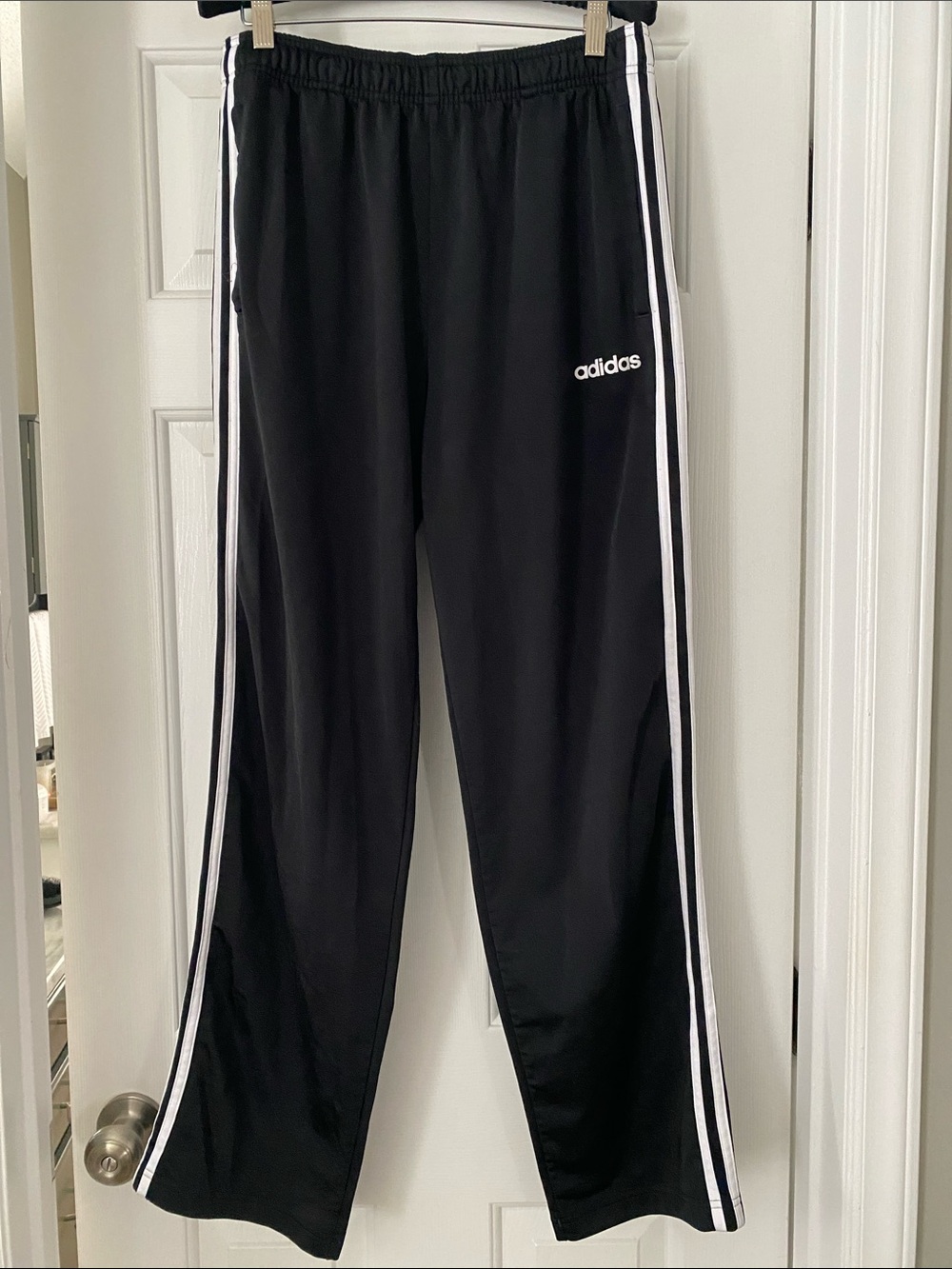 Adidas Wide Leg Track Pants Black White Stripe Athletic Trousers L